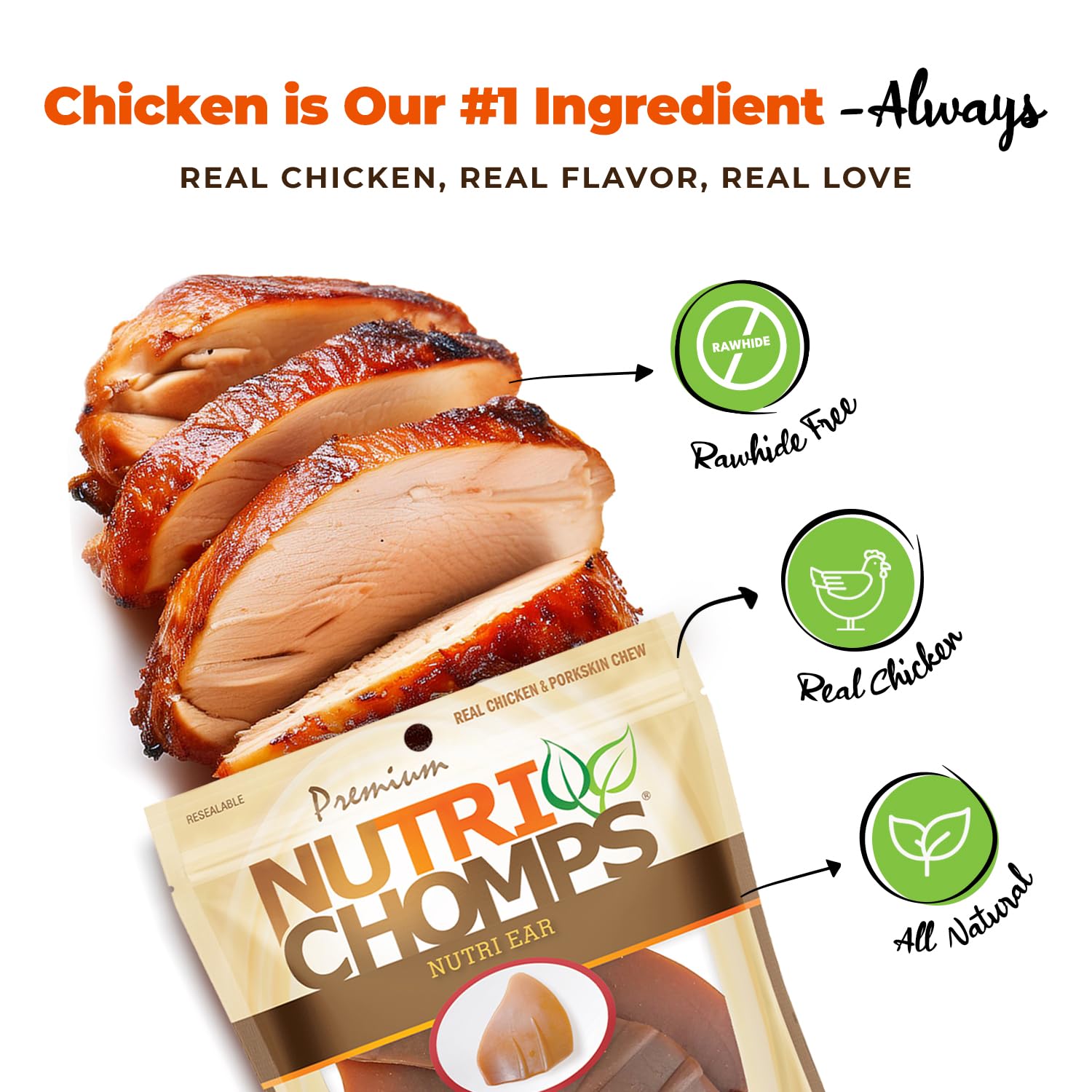 NutriChomps real chicken flavor chews are tasty and easy to digest.