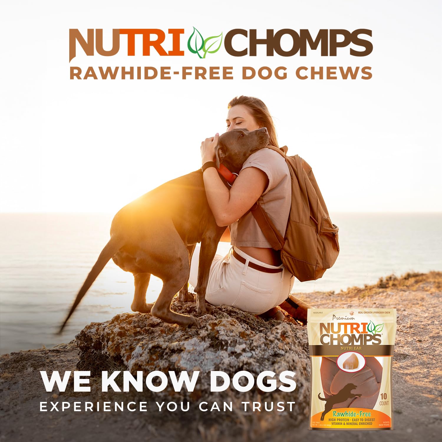NutriChomps close-up shows chew texture designed for easy digestion.