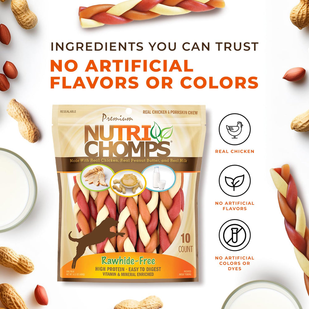 NutriChomps close-up chicken flavor chew piece.