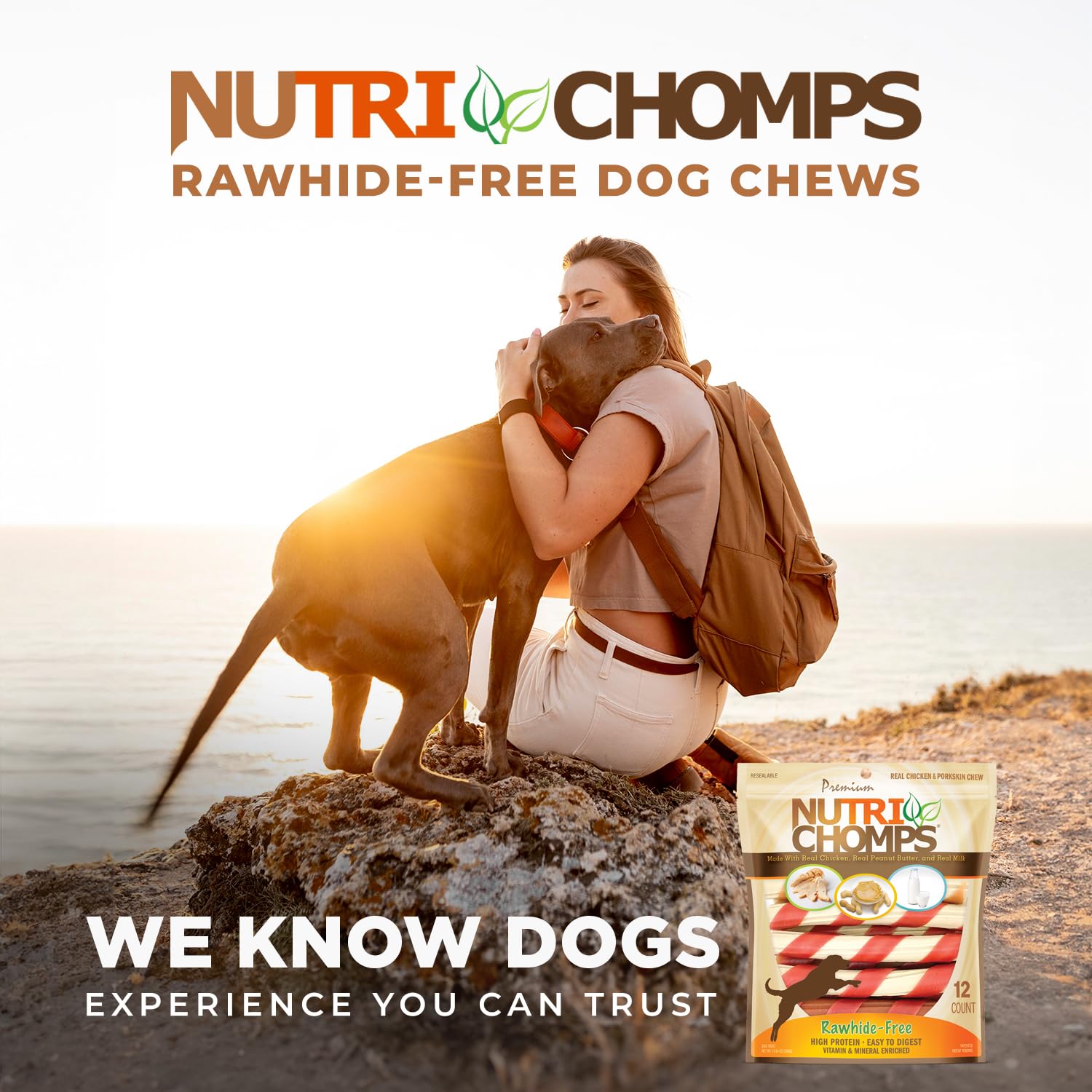 NutriChomps dental-health benefits shown through resilient chewing and tartar-fighting action.