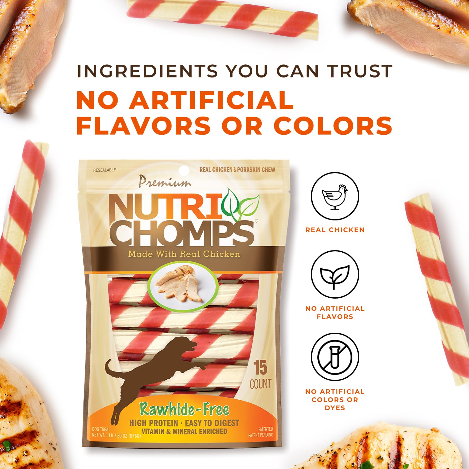 NutriChomps supports dental hygiene through chewing.