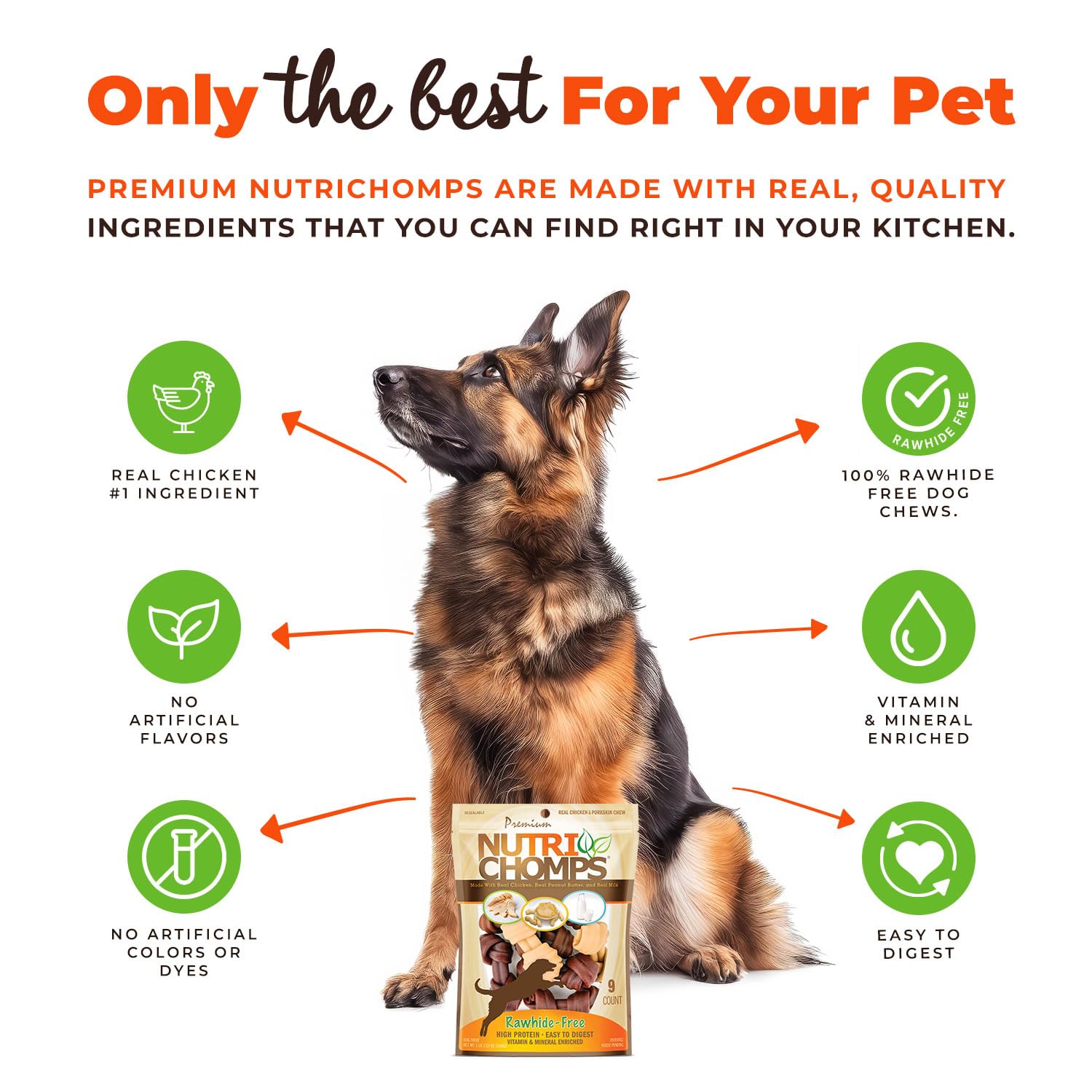 NutriChomps knot chew peanut-butter-milk emphasizes irresistible taste for pups