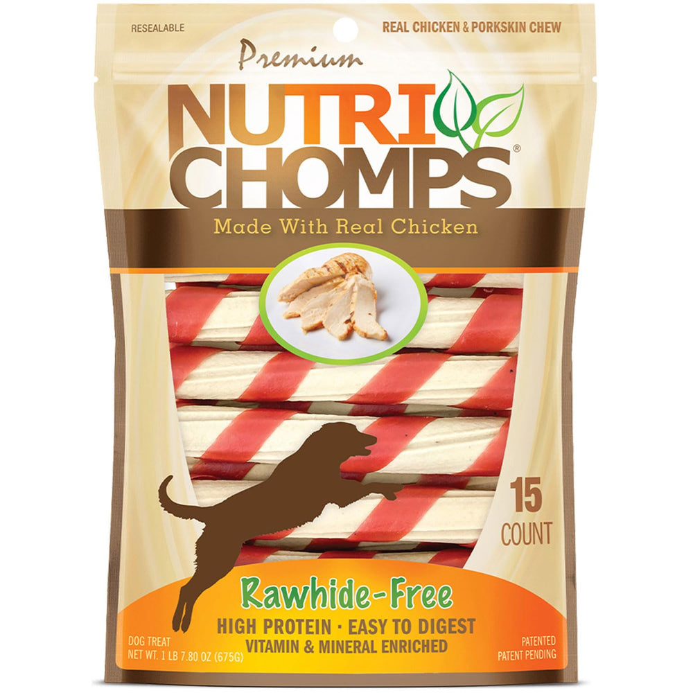 NutriChomps packaging with 6-inch twists in resealable bag for freshness.