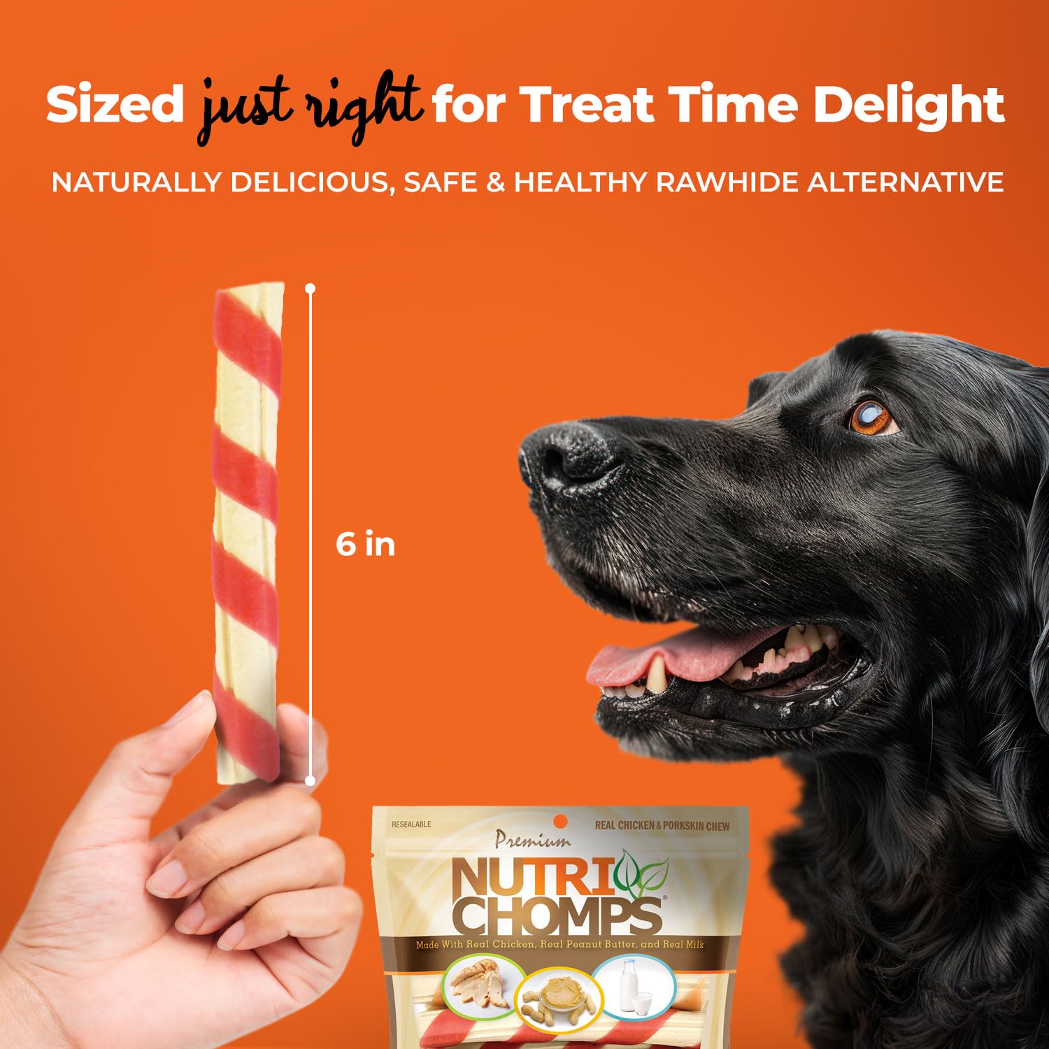 NutriChomps peanut butter flavor chews offer irresistible aroma and tasty protein.