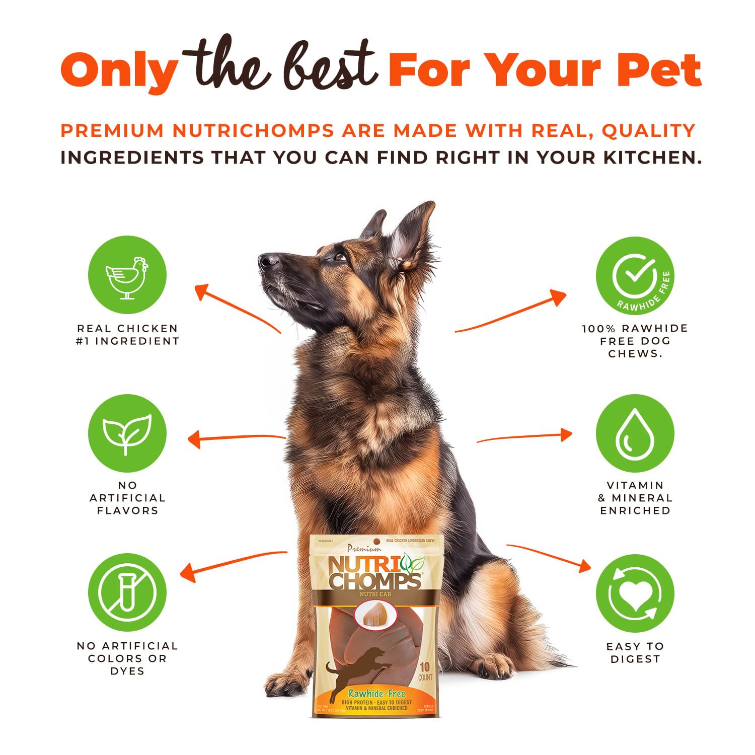 NutriChomps pork skin base chew provides protein in a digestible form.