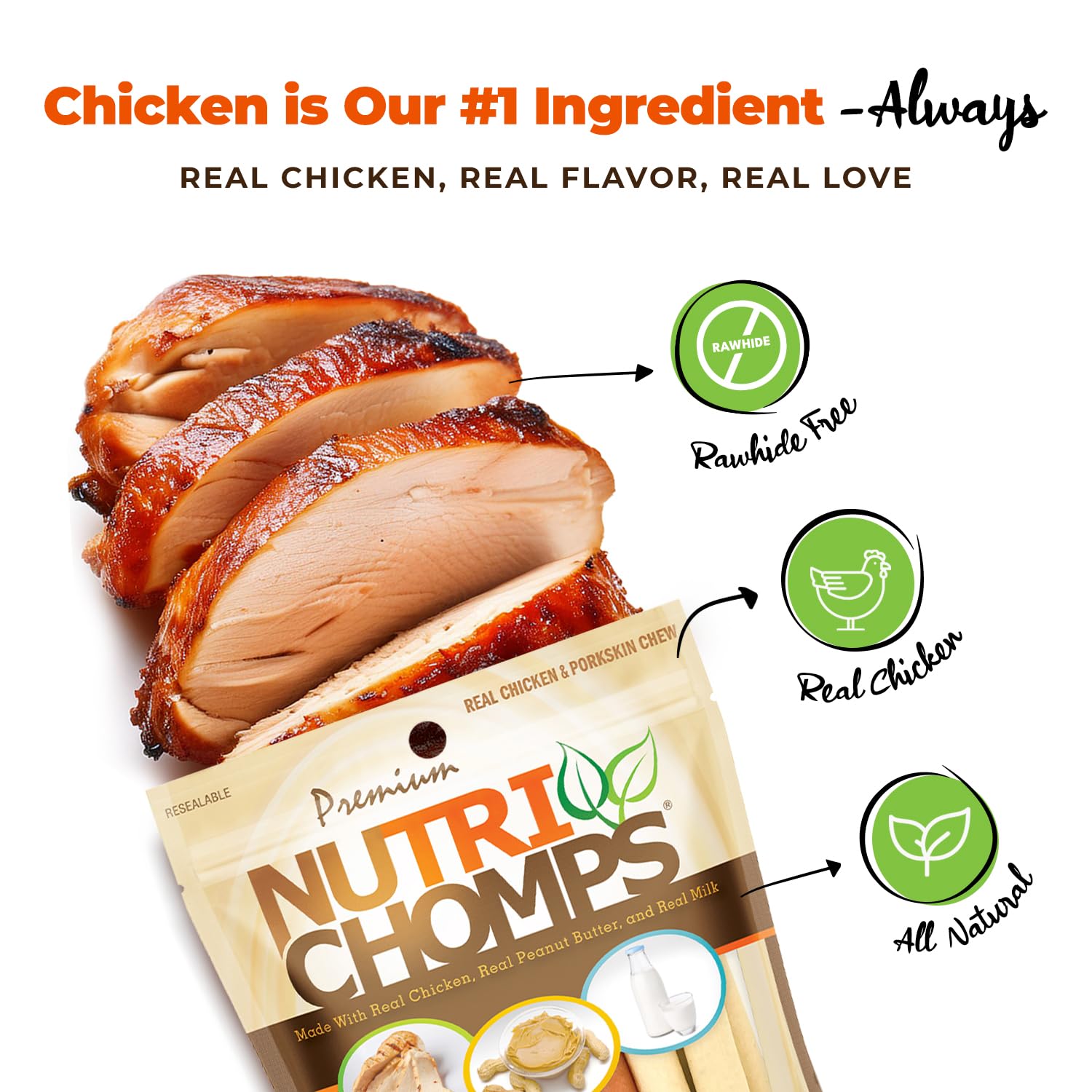 NutriChomps rawhide-free dog chews shown in resealable bag for easy freshness
