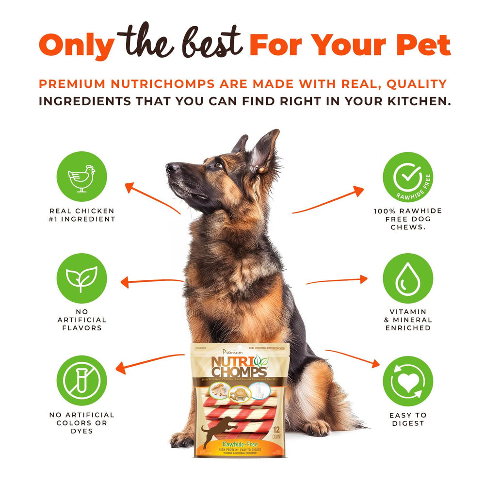 NutriChomps real chicken flavor chews entice even picky dogs with savory taste.