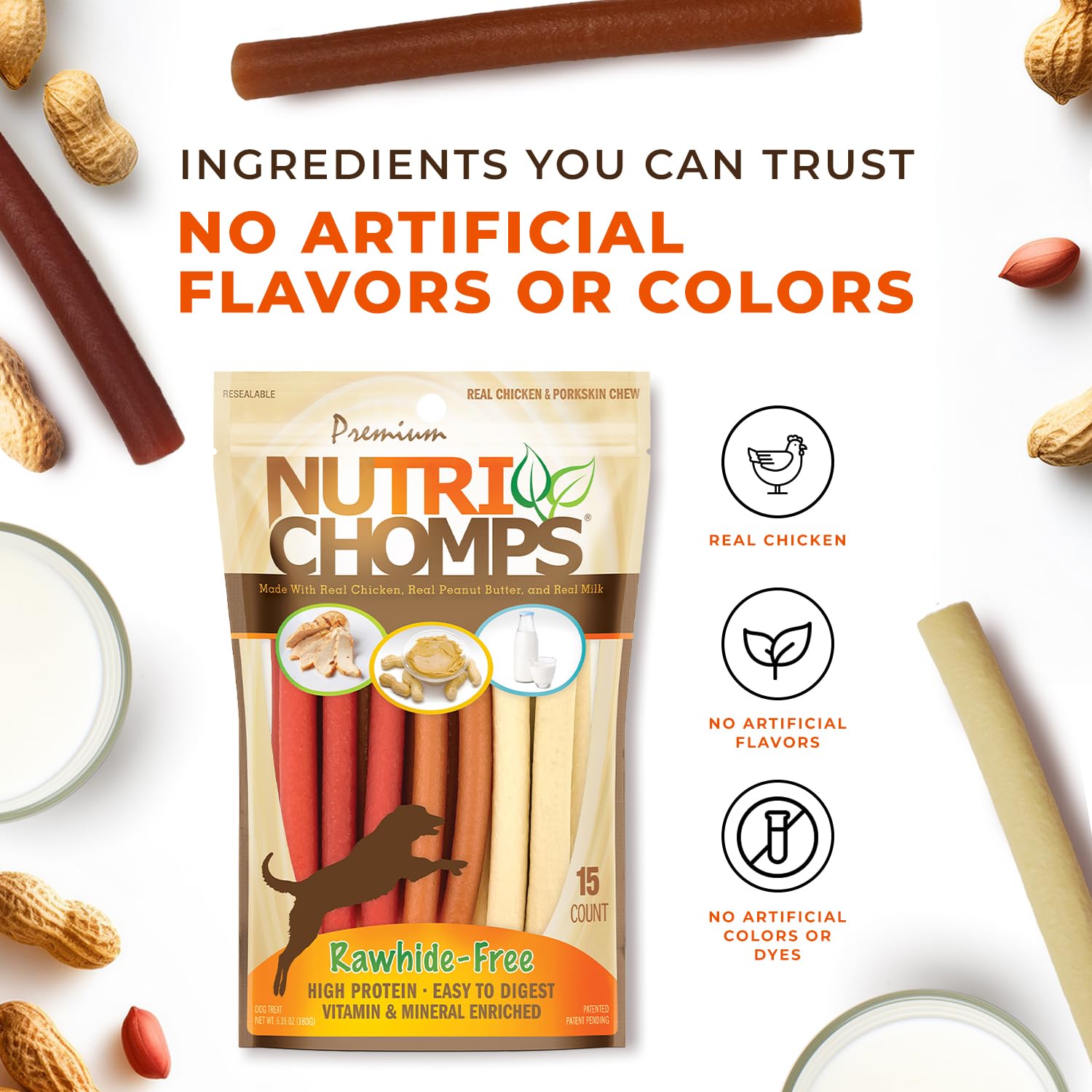 NutriChomps resealable bag packaging shown for freshness and convenience