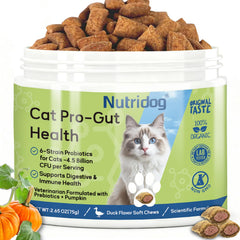 Nutridog Cat Probiotic dual-texture shell duck for palatable gut support.