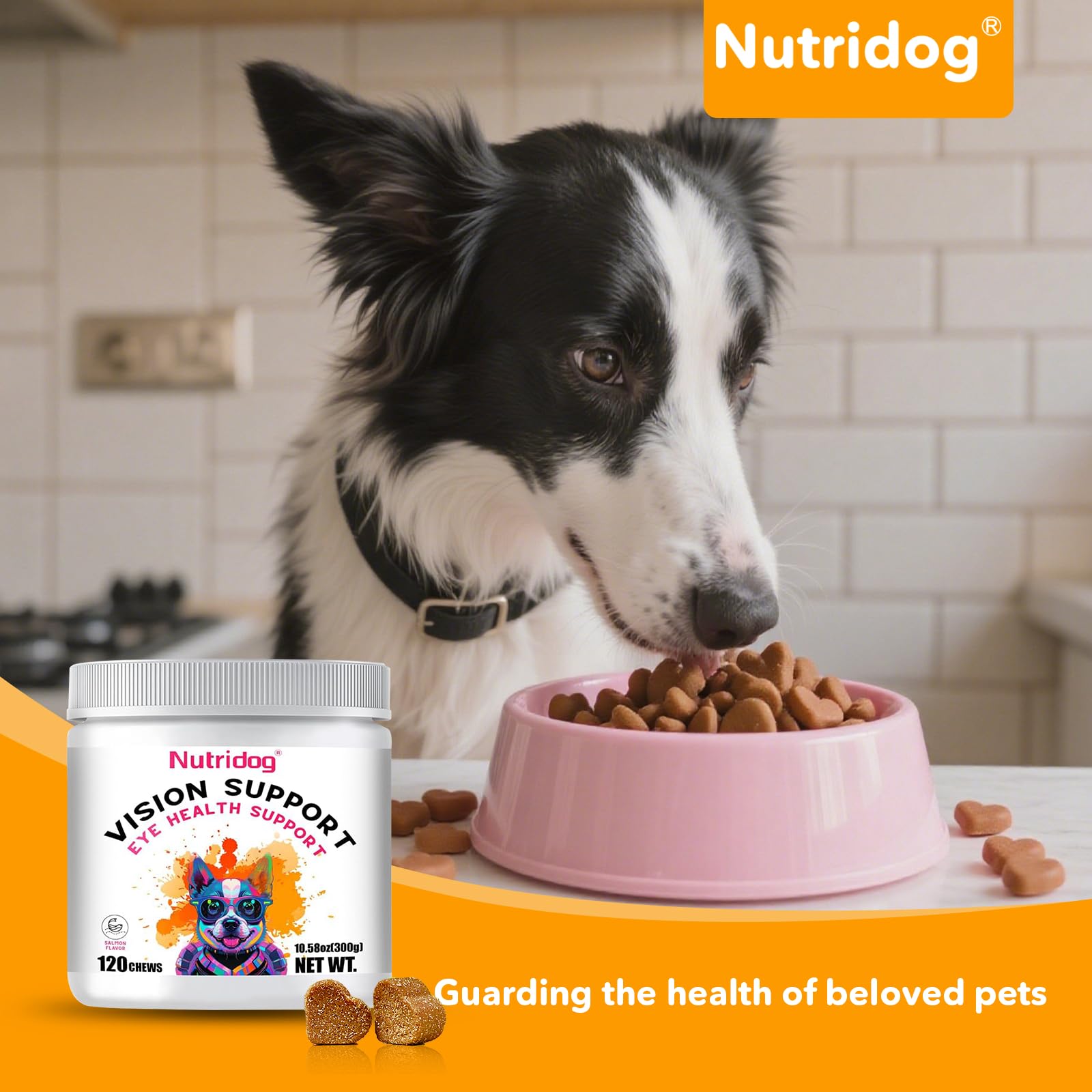 Nutridog packaging label featuring vitamins for eye comfort