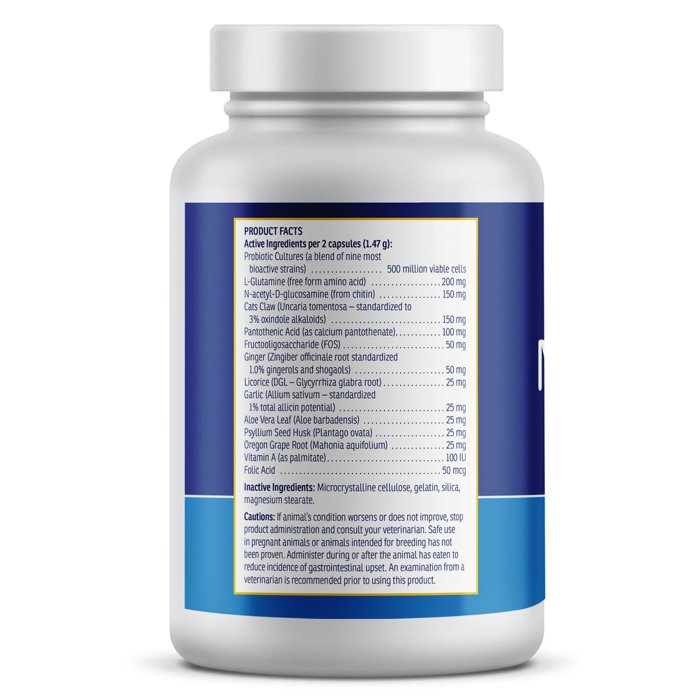 NutriGest ingredients highlight glucosamine and probiotics for gut resilience.