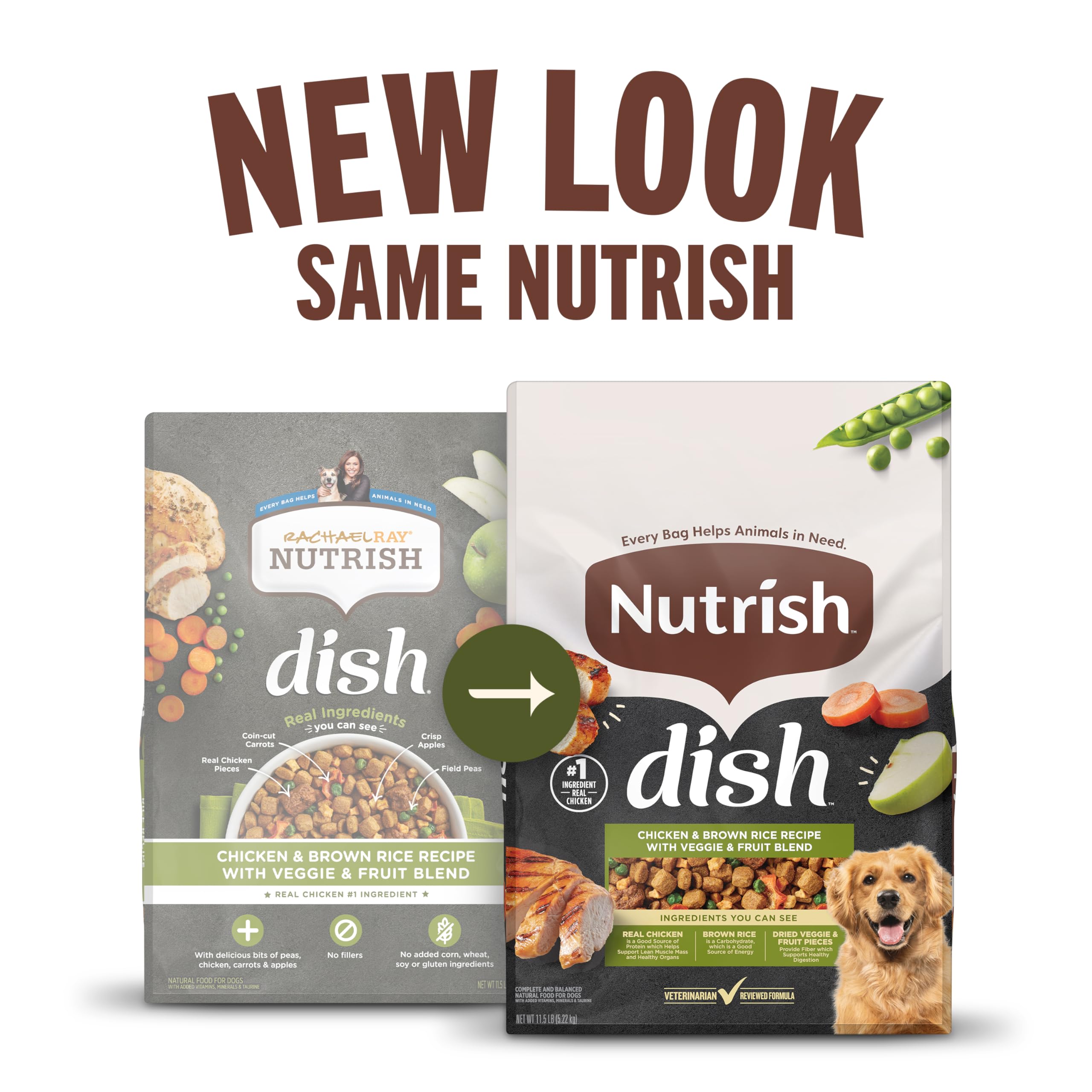 Nutrish Dish real chicken pieces roasted; high-quality protein for lean muscle support