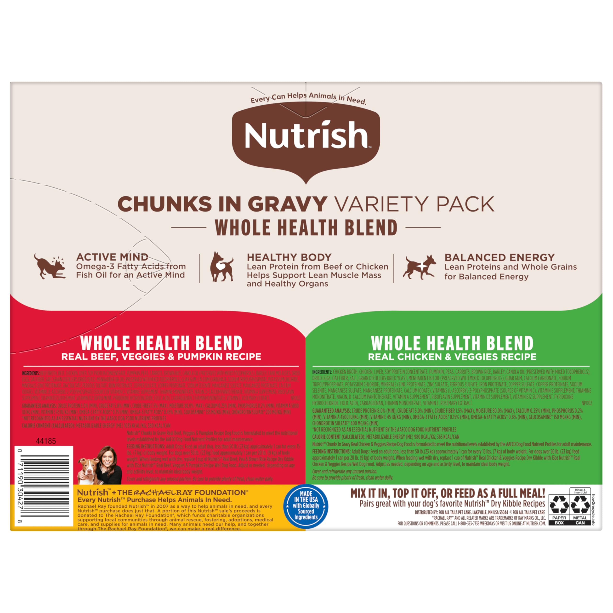 Dog enjoying Nutrish chunks in gravy during a meal scene.