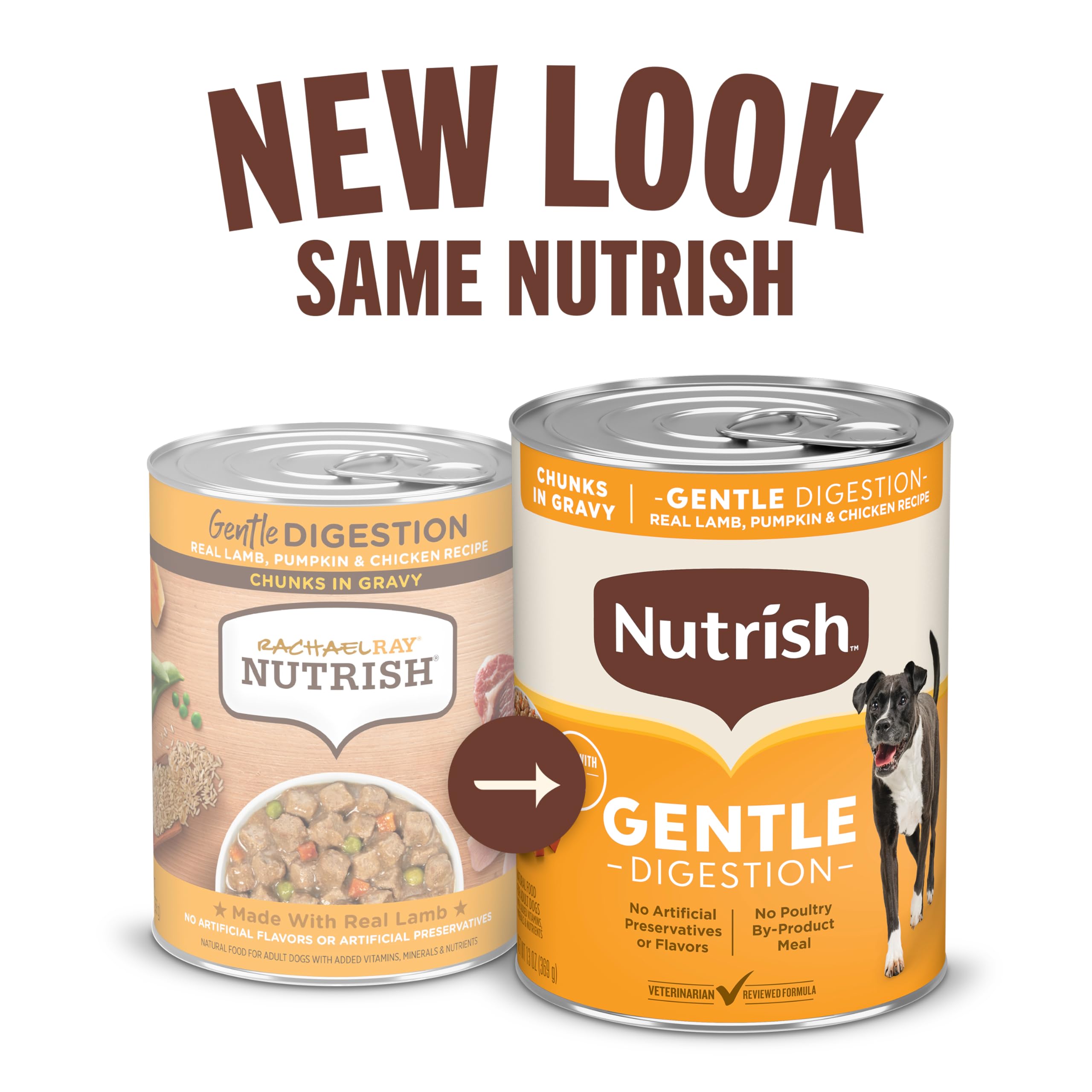 Nutrish Gentle Digestion chicken and lamb protein in gravy for tasty nutrition.