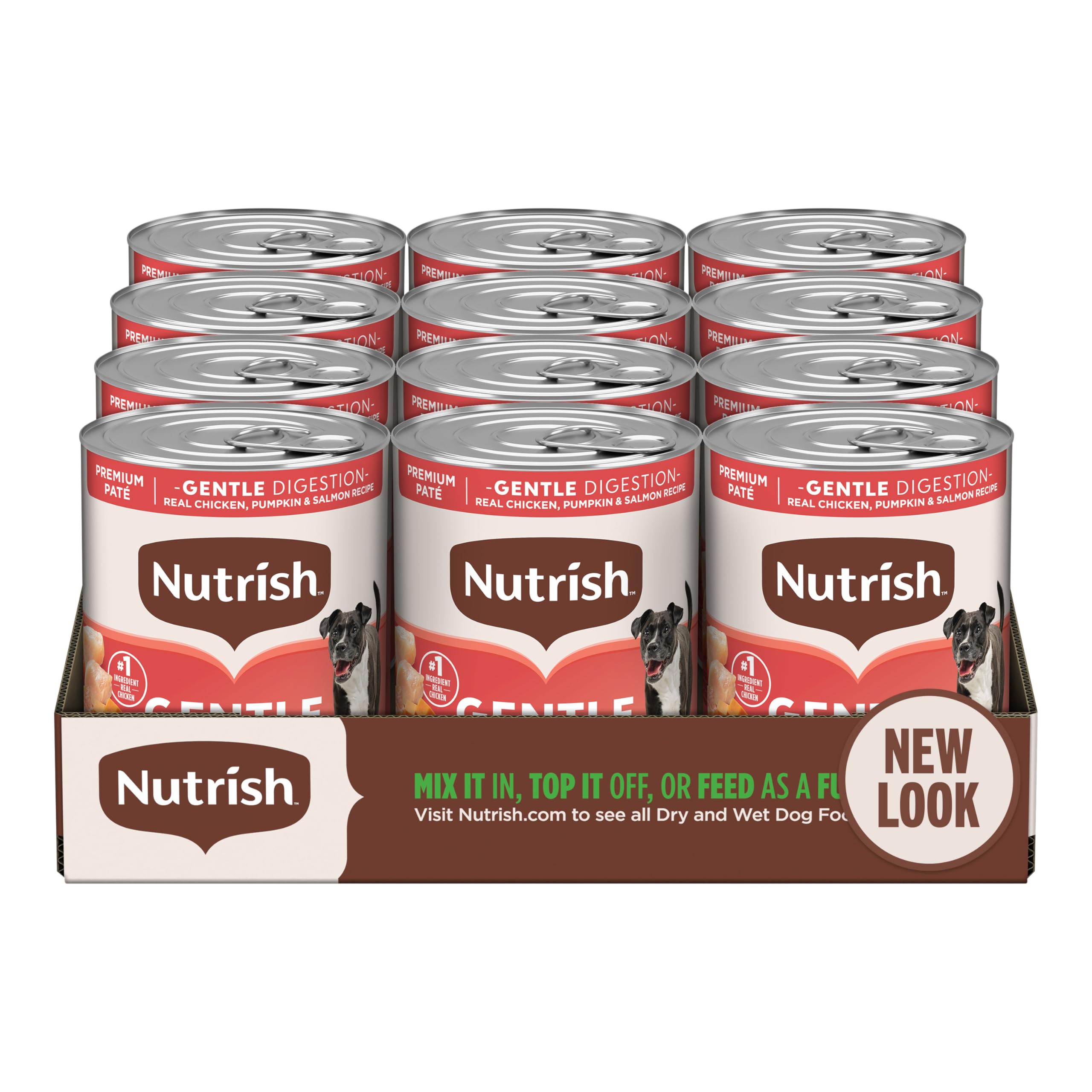 Nutrish Gentle Digestion pâté can shown with real chicken as main ingredient for gentle digestion.