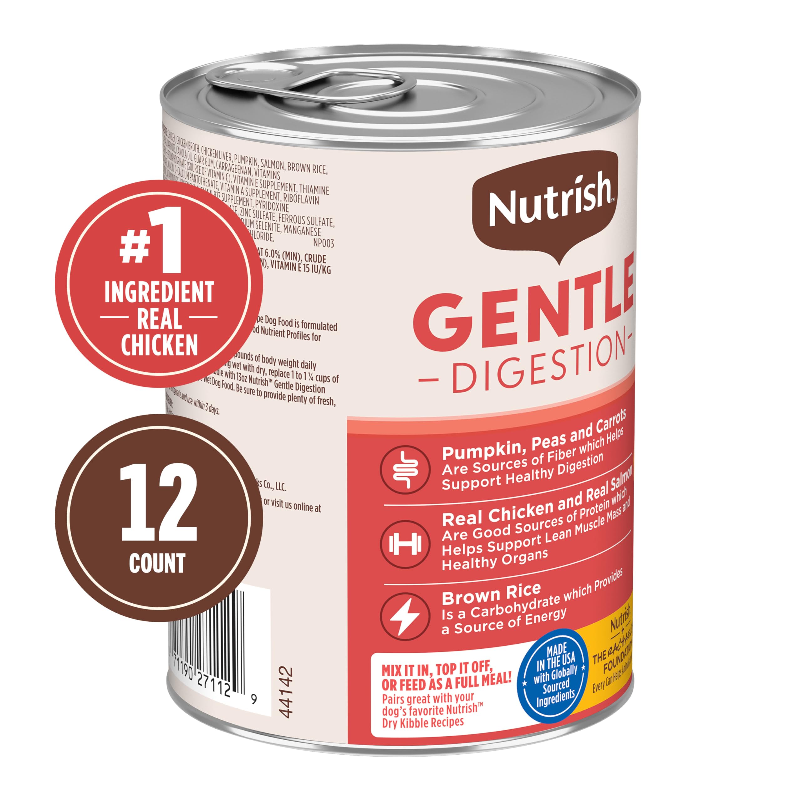Real chicken ingredient close-up for Nutrish Gentle Digestion communicates protein-rich nutrition.