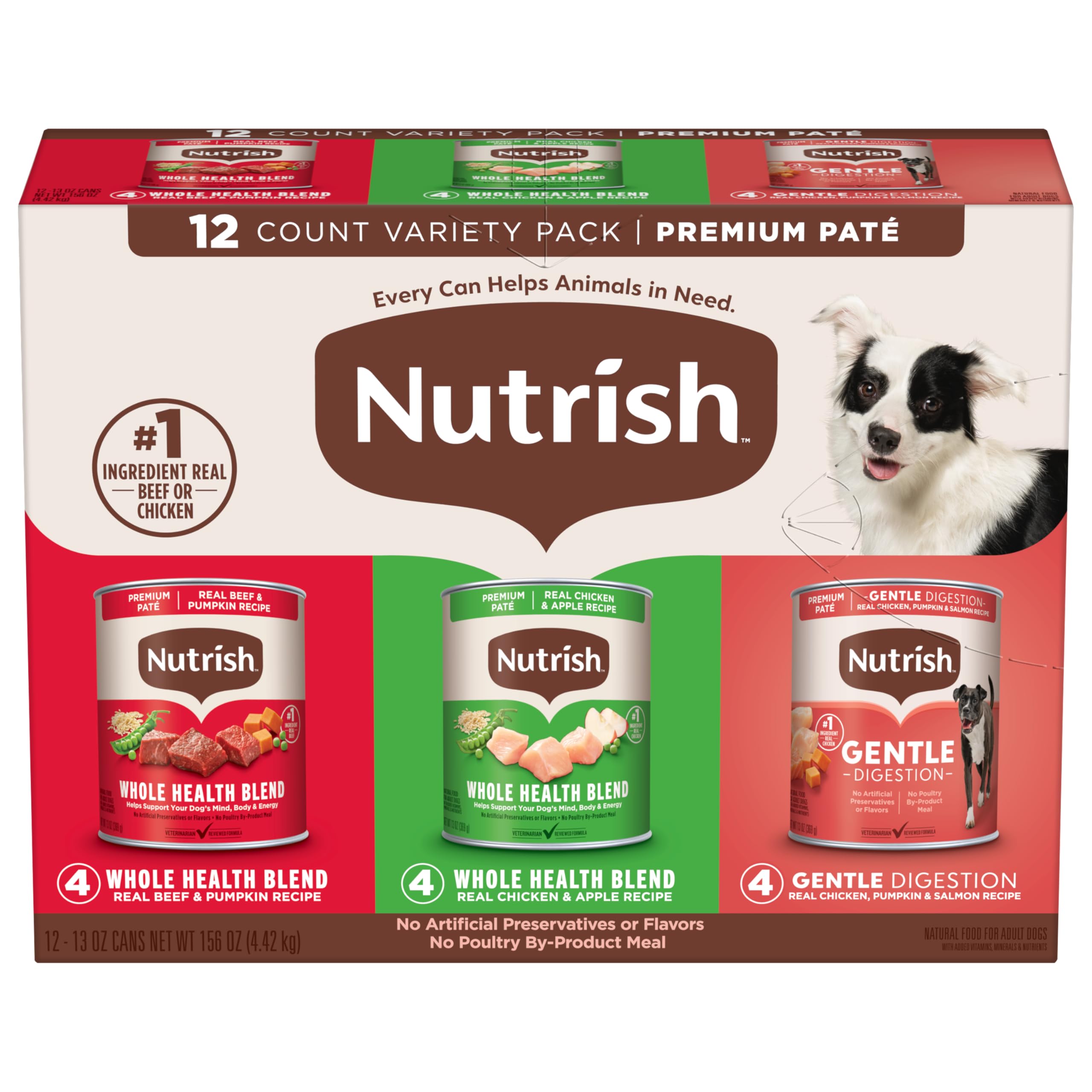 Nutrish Gentle Digestion real chicken pate can for lean muscle support.