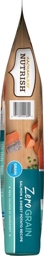 Nutrish gluten-free formula label and kibble close-up.