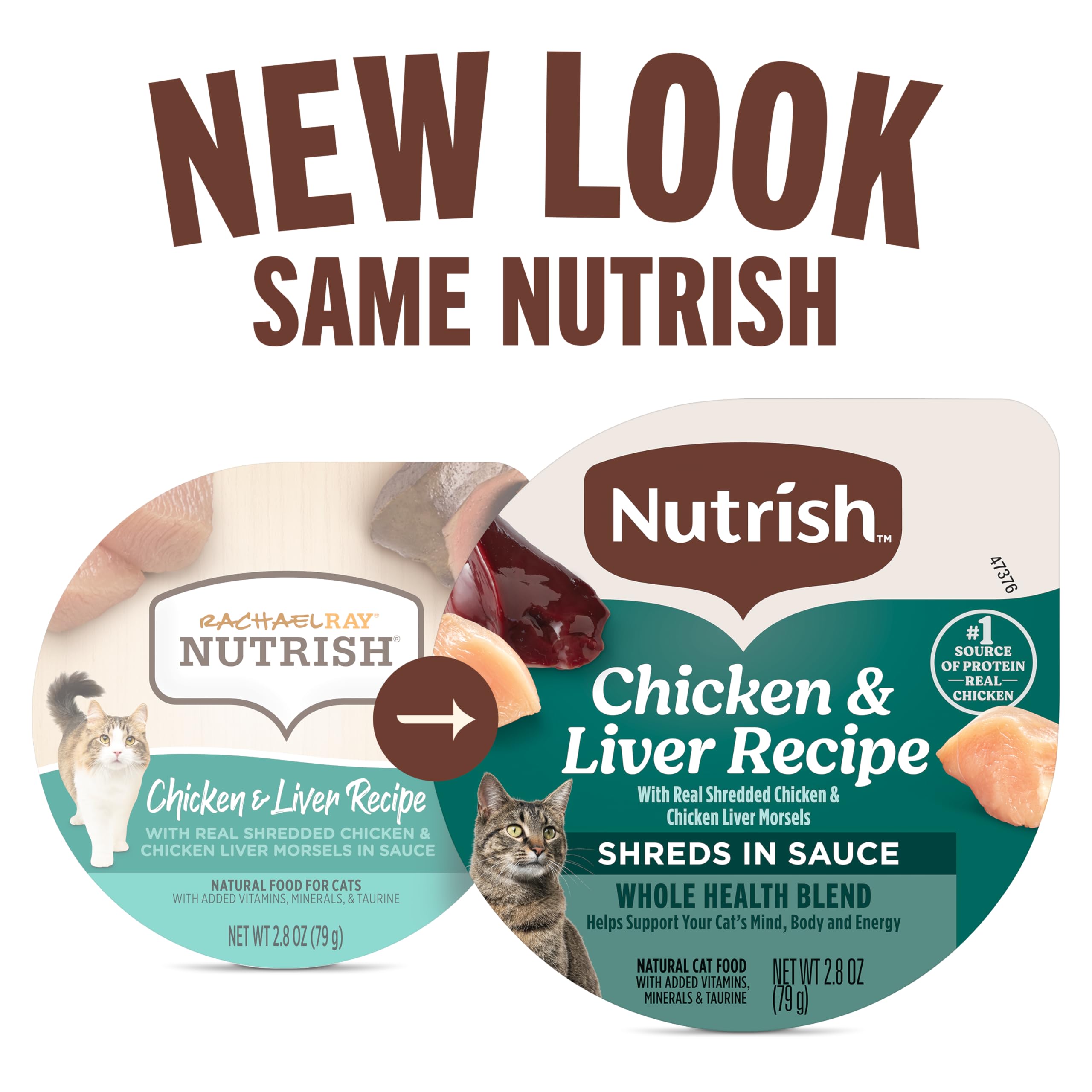 Nutrish grain-free wet cat food sauce in 2.8 oz cups for easy feeding.