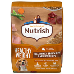 Nutrish Healthy Weight Turkey dog food bowl ready to serve, designed to support weight management.