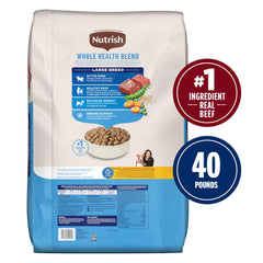 Nutrish Large Breed ingredient label highlights real beef as first ingredient