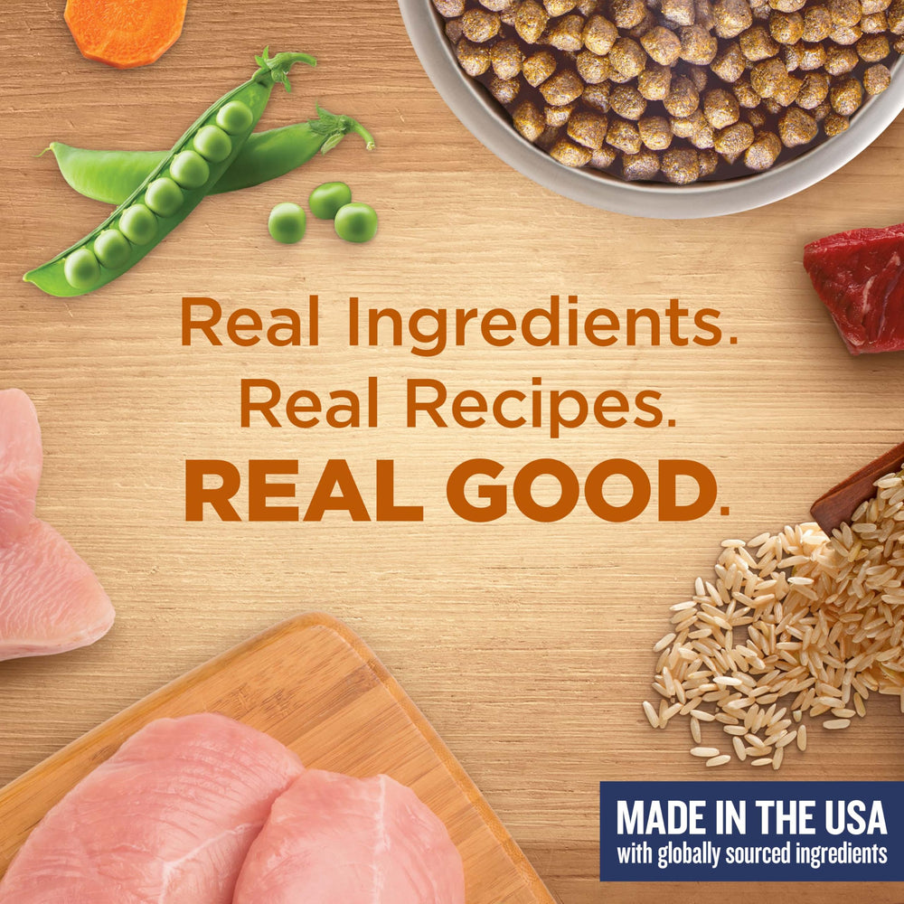 Nutrish made-in-USA packaging with globally sourced ingredients statement on bag.