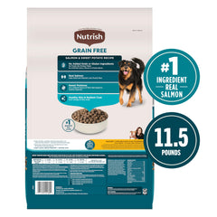 Nutrish no poultry by-product meal kibble highlights grain-free formula.