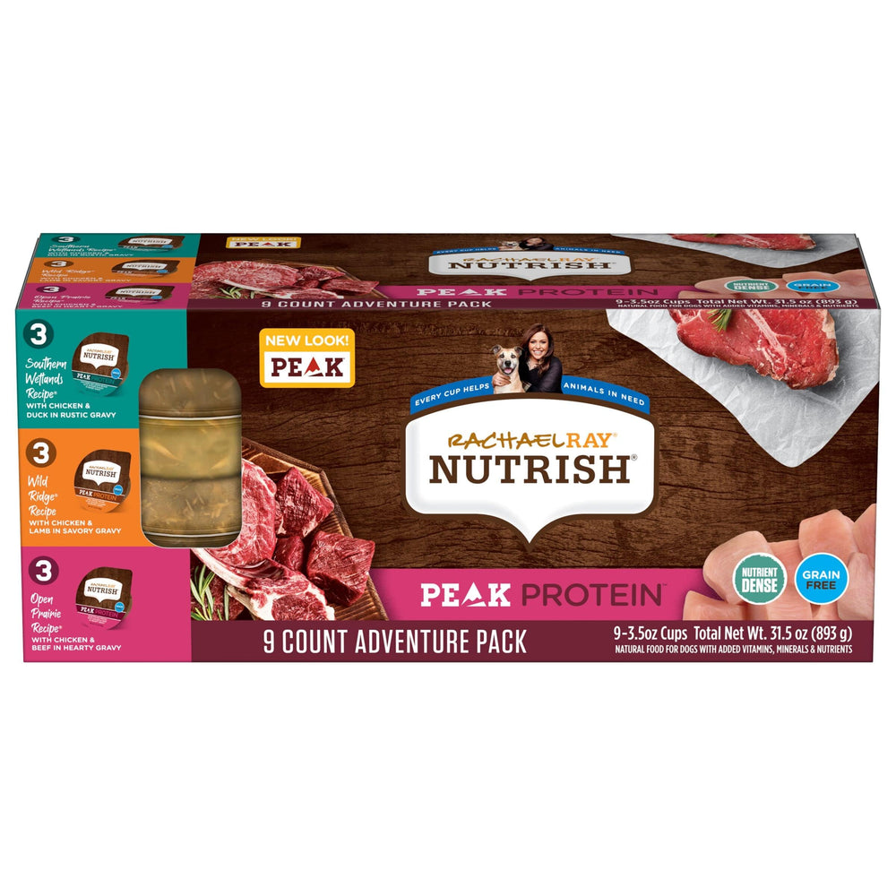 Nutrish Peak Protein variety pack cups fuel daily energy with variety.