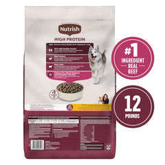 Nutrish Peak venison and lamb protein image highlights protein-rich kibble.