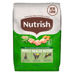 Nutrish premium dry cat food bag with real chicken and brown rice for balanced meals