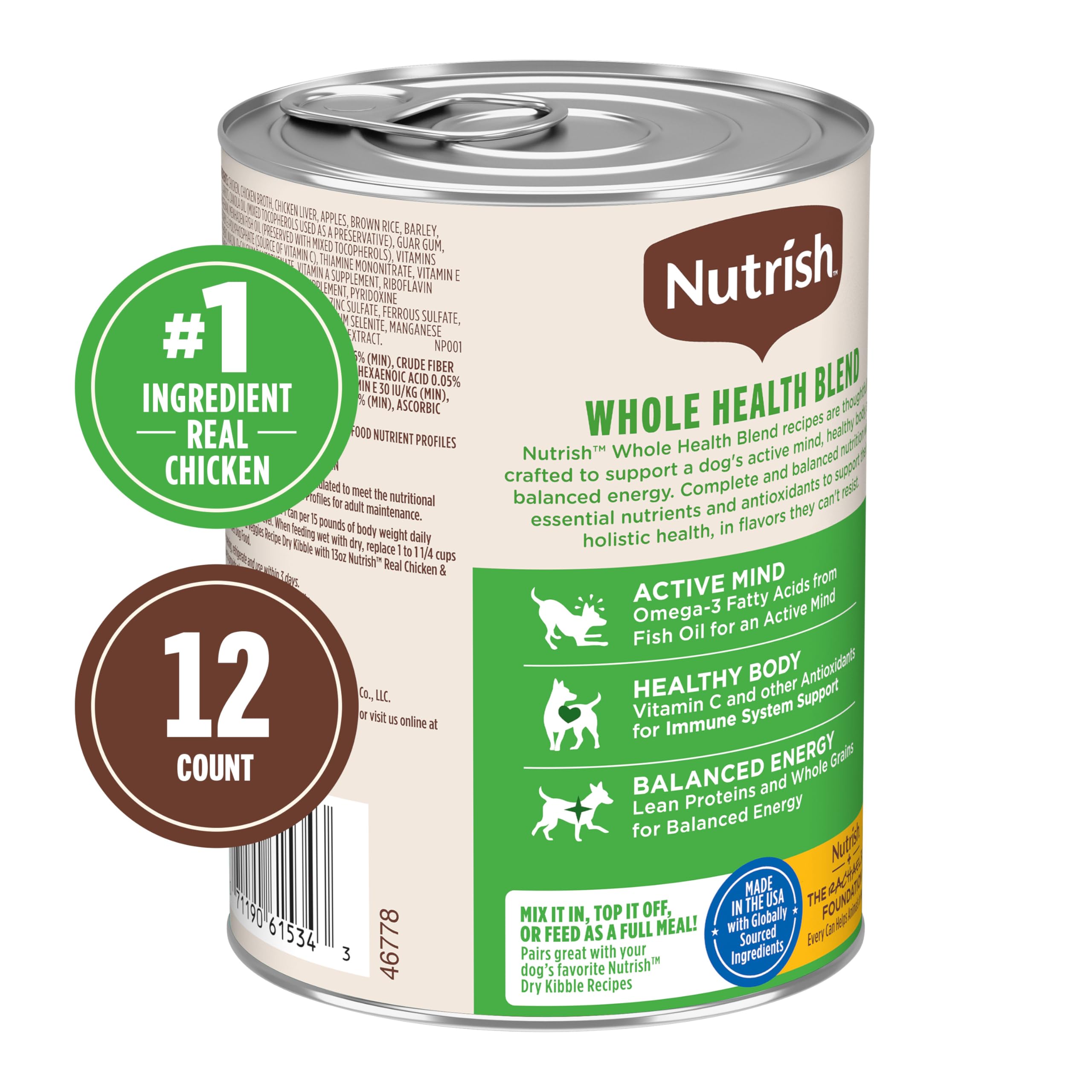 Nutrish Paté with visible veggies adds natural texture and fiber variety.