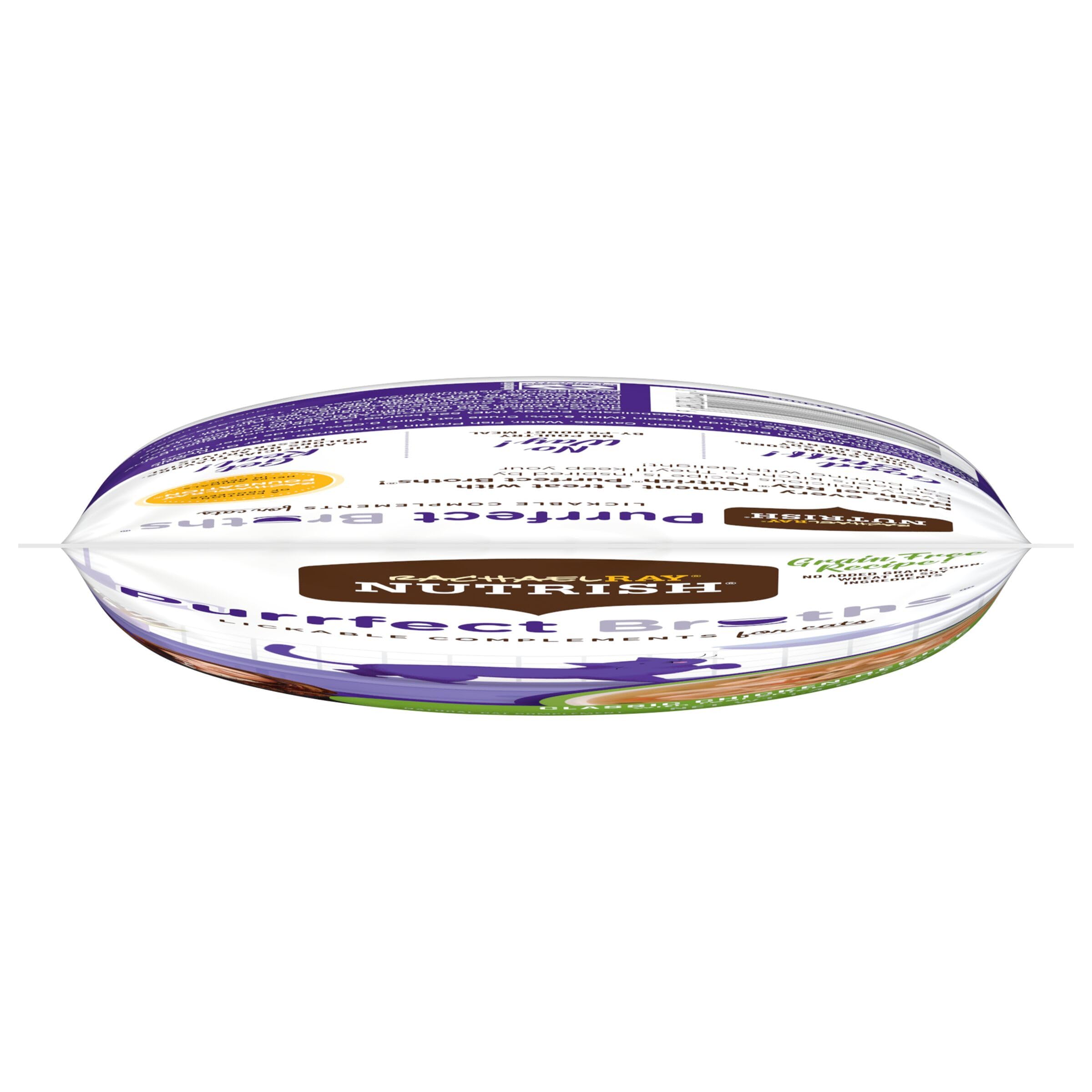 Nutrish Purrfect Broths no-grain ingredients icon, grain-free formula.