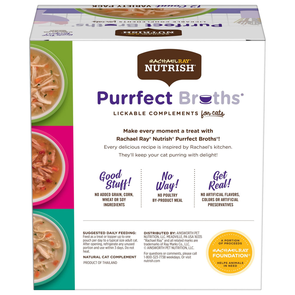 Nutrish Purrfect Broths pouch opening showing easy, mess-free feeding