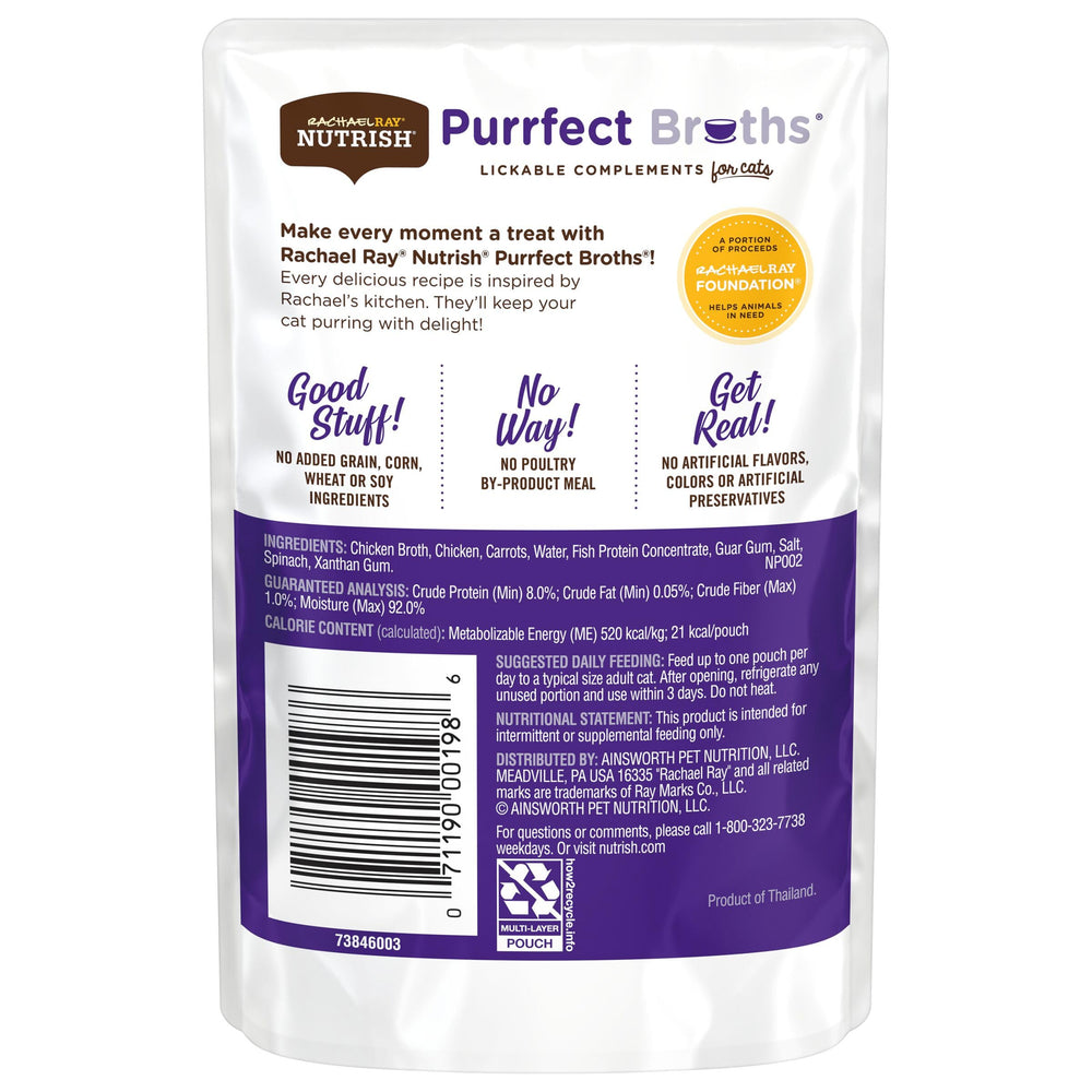 Nutrish Purrfect Broths real chicken broth close-up, savory aroma for cats.