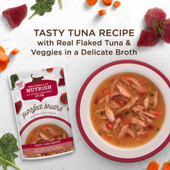 Nutrish Purrfect Broths served in a bowl with tuna flakes and veggies