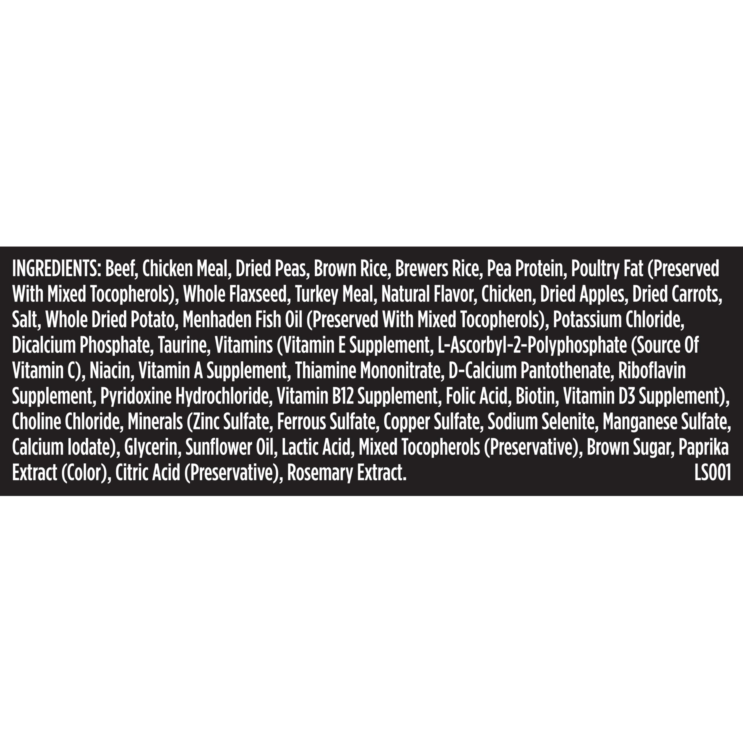 Nutrish Dish bag notes taurine and added vitamins for balanced nutrition.