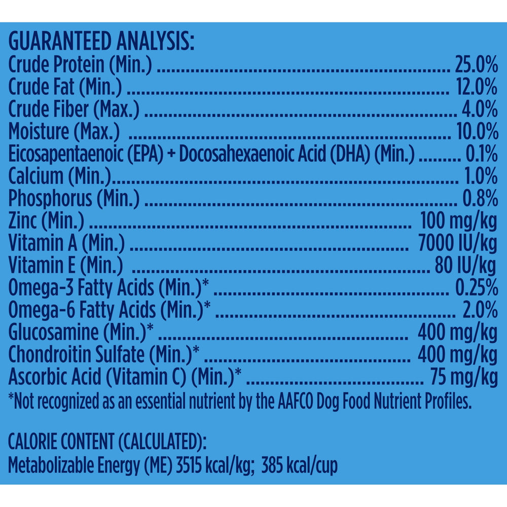 Nutrish large-breed nutrition label highlights vitamins and minerals