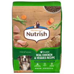 Nutrish Rachael Ray packaging front shows real chicken ingredients for dogs.
