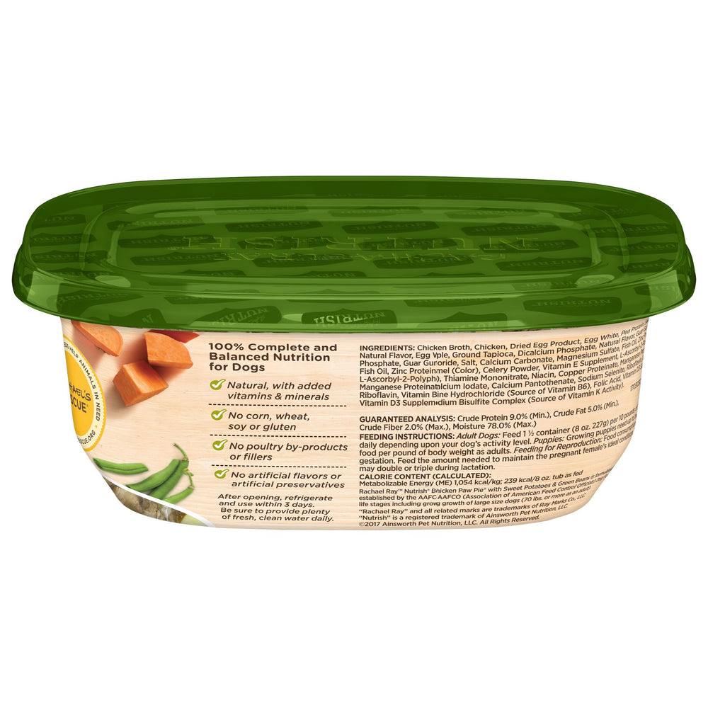 Nutrish Rachael Ray Paw Pie chicken chunks in savory gravy for protein