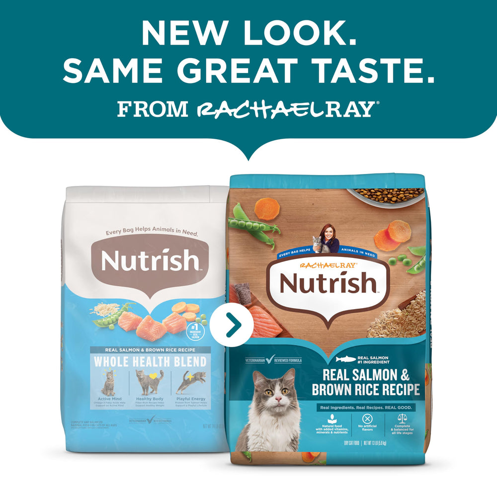 Nutrish Rachael Ray salmon kibble close-up, appetizing taste and texture