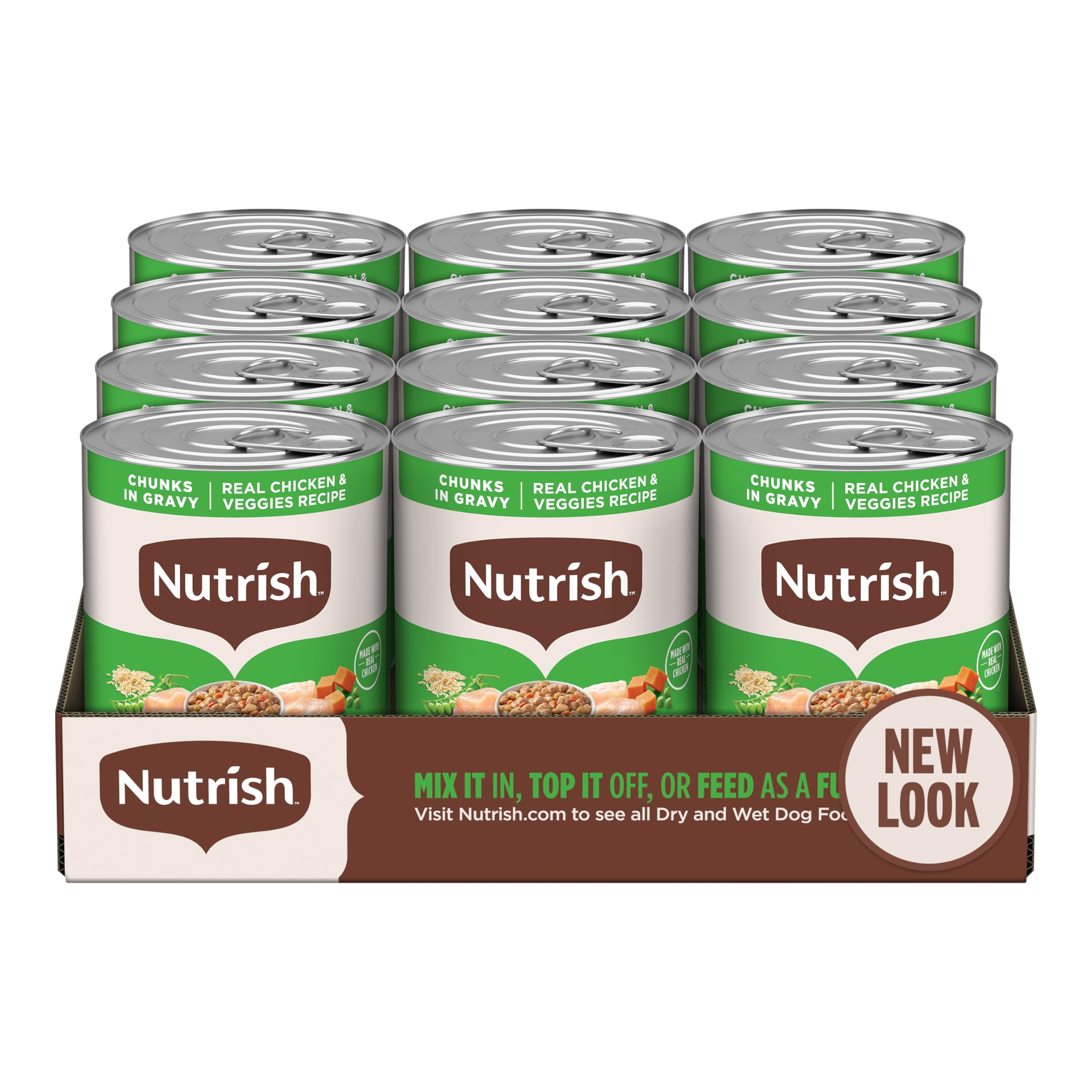 Nutrish Rachael Ray wet dog food with real chicken and vegetables in gravy for tasty meals