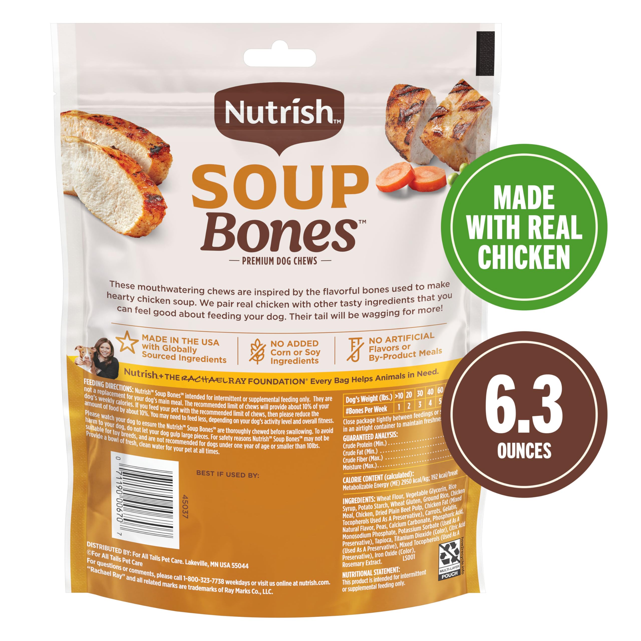 Nutrish Soup Bones 6.3-ounce bag highlights convenient, portion-controlled treats.