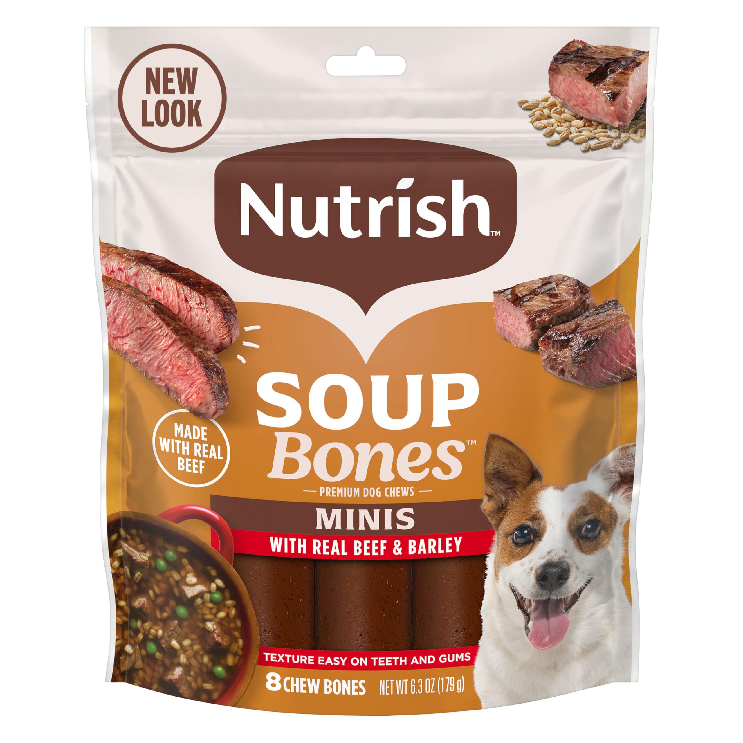 Nutrish Soup Bones Minis real beef and barley chews entice small dogs