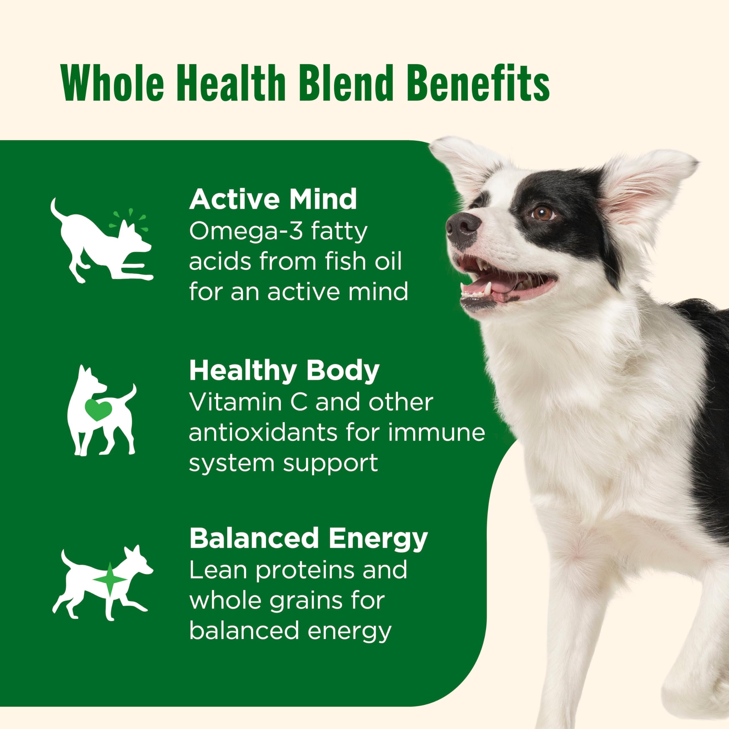 Whole Health Blend packaging highlighting premium dry dog food
