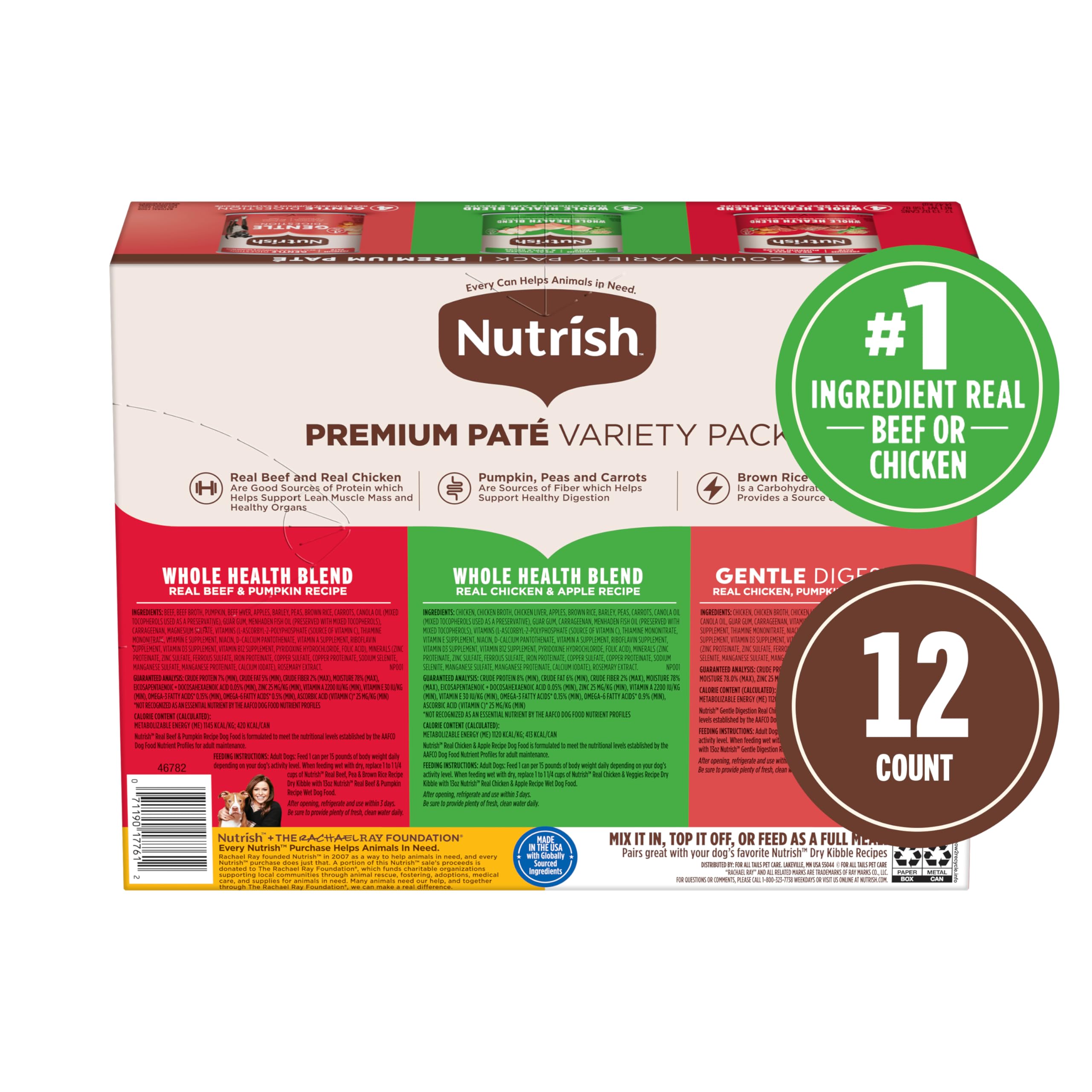 Nutrish Whole Health real chicken apple pate for balanced meals.