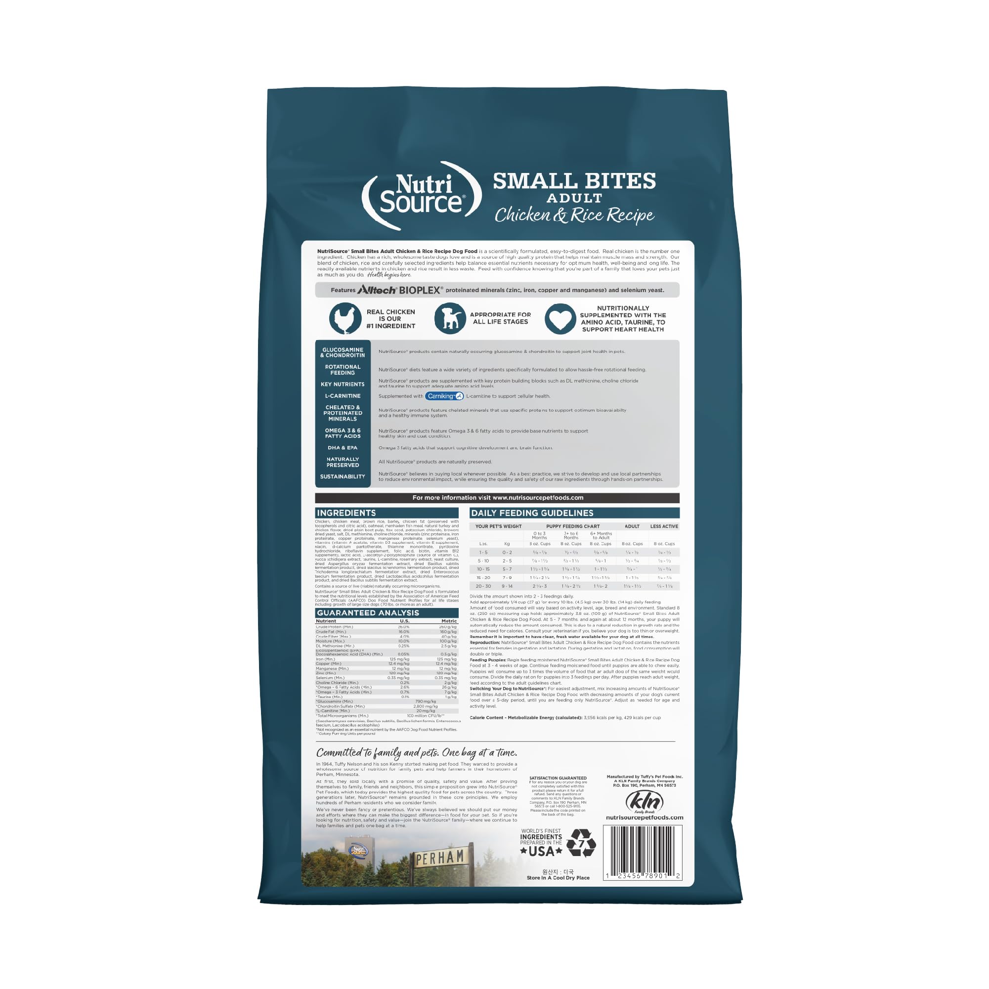 NutriSource Small Bites kibble close-up showing crisp texture dogs enjoy at mealtime