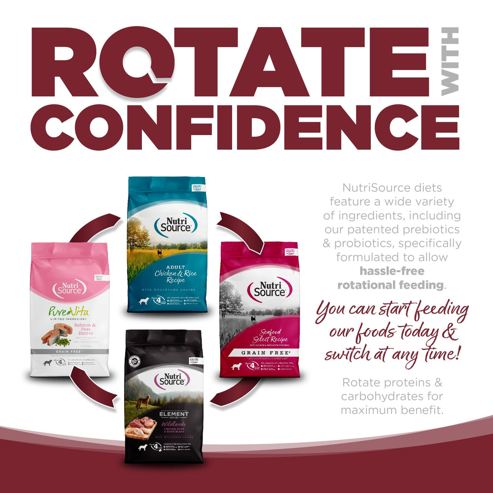 Probiotics and prebiotics support gut health in NutriSource beef and rice.