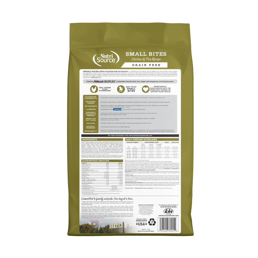 Close-up of NutriSource kibble; bite-sized pieces for easy chewing