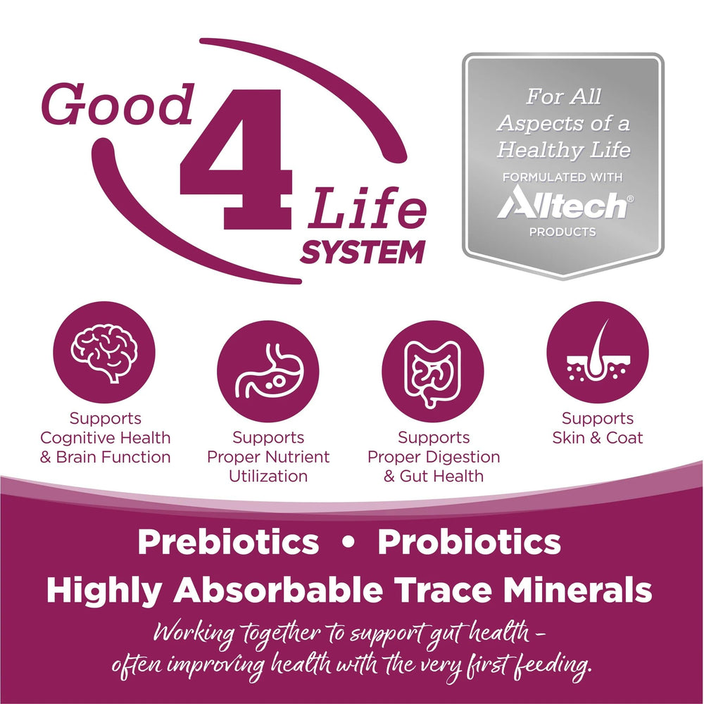 NutriSource grain-inclusive formula label close-up with prebiotics and probiotics