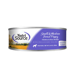 NutriSource puppy chicken and rice canned food can promotes growth with a protein-dense formula.